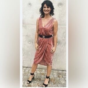 NWOT JustfFab Pink Velvet Dress